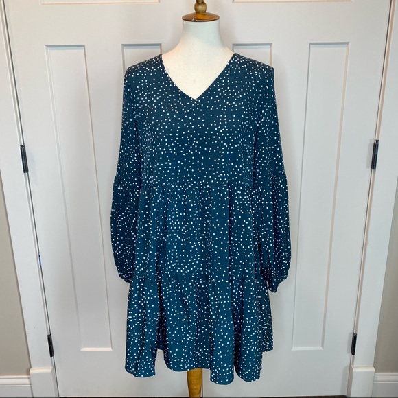 Casual Swing Ruffle Dress Fall Winter V Neck size large - Picture 2 of 7